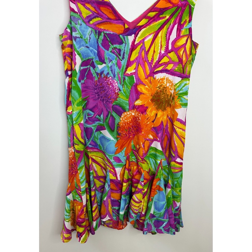 Lauren Ralph Lauren Tropical Floral V-Neck Ruffle Drop Waist Mini Dress Size 12 - Picture 9 of 13